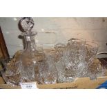 Heavy cut glass decanter with plenty of glasses