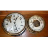 Smith Astral brass ship's clock and similar barometer (A/F)
