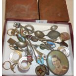 Enamelled spoons and other cutlery, photo frame, etc. Together with two copper printing plates