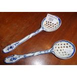 Pair of 18th c. blue and white sifter spoons