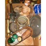 Assorted metalware and a doll