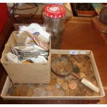 Collection of old coins, loose stamps etc.