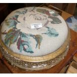 19th c. round woolwork upholstered foot stool