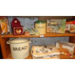 Enamel bread bin and other kitchenalia