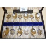 Rare set of six WW2 enamelled silver plated wardroom teaspoons in case, with enamelled finials for