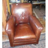 Brown leather club armchair
