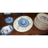 Johnson Bros. Pareek dinner plates and platter, 4 blue and white dishes and Royal Worcester Arden