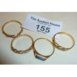 Four 9ct gold rings, approx. 4g