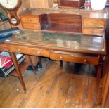 Edwardian inlaid mahogany two-drawer writing table having upper section of four small drawers and