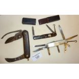 Antique multi-tool pocket knives, one Georgian with cut steel decoration, and original case. Another