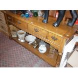 Oak dresser base of four drawers on turned legs with potboard base, 60" long x 18" deep x 30" high