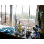 Assorted glassware, inc. fish figures, clocks, bunnies and a cat etc.