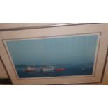 Large Keith Reynolds colour silkscreen print of boats signed and numbered 49/495