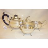 Three-piece Sterling silver tea set hallmarked for Birmingham 1931 M & J, approx. weight 547g.