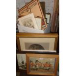 Large quantity of assorted prints, political cartoons and paintings