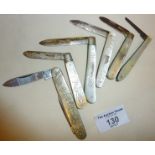 Hallmarked Sterling silver bladed fruit knives with mother of pearl handles x 5, and another