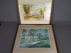 A watercolour landscape of a rural scene, signed lower left by the artist R.