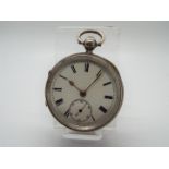 An Edward VII silver cased, open faced pocket watch, Roman numerals to a white enamel dial,