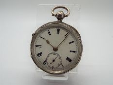 An Edward VII silver cased, open faced pocket watch, Roman numerals to a white enamel dial,