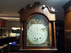 An unusual and rare early 19th century 8-day mahogany longcase clock, the 14 x 20 inch painted,