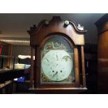 An unusual and rare early 19th century 8-day mahogany longcase clock, the 14 x 20 inch painted,