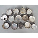 A collection of thirteen silver and one white metal pocket watch cases and part cases,