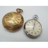 A Nero Lemania stop watch and a yellow metal Monitor full hunter pocket watch case (case only)