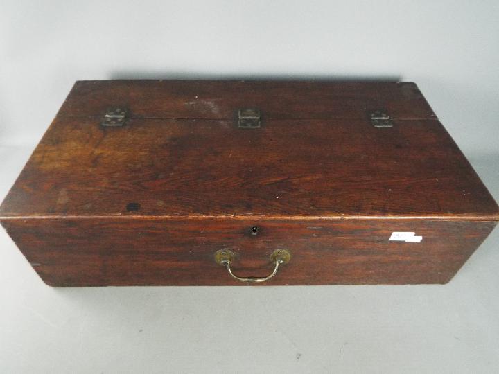 A mahogany box / chest with hinge lid approximately 20 cm x 74 cm x 39 cm and a Milners Safe Comany - Image 4 of 5