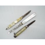 Three pen knives to include one Silver and two others