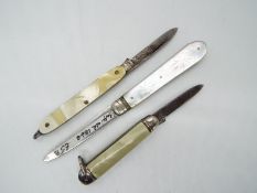 Three pen knives to include one Silver and two others