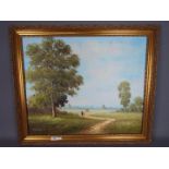 A framed oil on canvas landscape, signed lower left by the artist, approximately 50 cm x 60 cm.