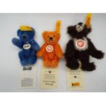 Steiff - a blue mohair Steiff bear with jointed limbs, stitched nose, tag,