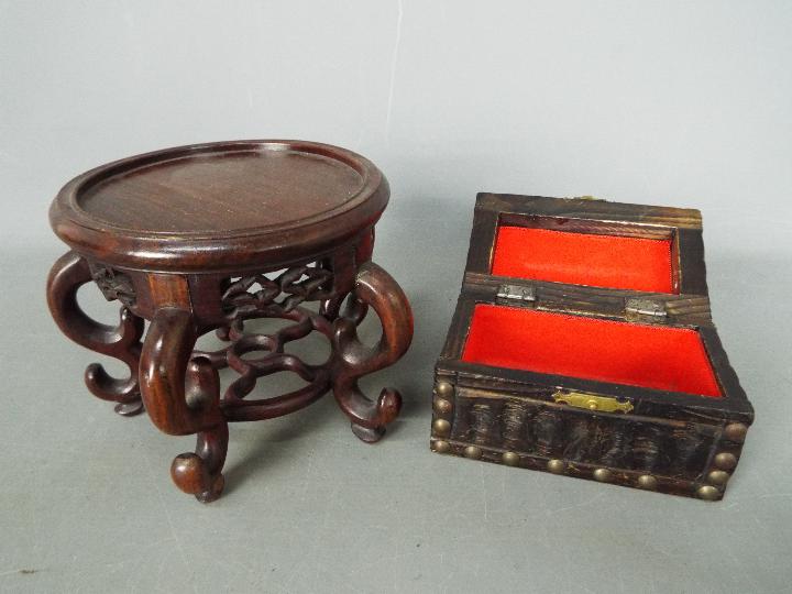 Lot to include a carved Chinese stand, wooden trinket box, silver ashtray (hallmarks unclear), - Image 2 of 4