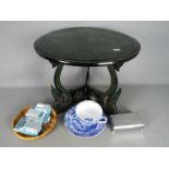 Lot to include a lacquered folding table with peacock decoration,