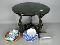 Lot to include a lacquered folding table with peacock decoration,