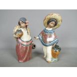 Lladro - Two Lladro gres figurines comprising 'Pepita With Sombrero' # 2140 and 'Pedro With Jug' #