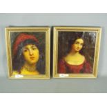 Two framed oleograph portraits of ladies, each approximately 29 cm x 24 cm.