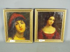 Two framed oleograph portraits of ladies, each approximately 29 cm x 24 cm.