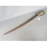 A late 19th century naval cutlass with 67 cm steel blade, with ribbed brass handle,