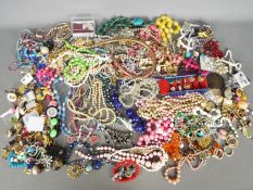 A quantity of costume jewellery comprising brooches, necklaces, earrings and similar.