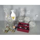 Lot to include five decanters one with hallmarked silver bottle label,