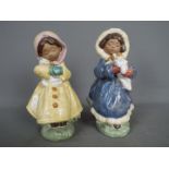 Lladro - Two Lladro gres figurines depicting young girls with pets comprising 'Hold Me Tight' #