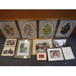 A collection of prints and similar including four studies of roses by Joanna Lowe,