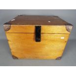 A vintage metal bound chest, approximately 37 cm x 48 cm x 38 cm.