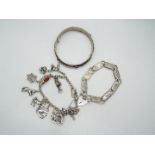 A charm bracelet with eleven continental charms, variously stamped 800, 835 etc,