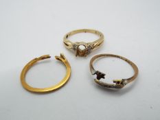 Scrap Gold - Three pieces of scrap gold comprising one ring stamped 18ct (1.