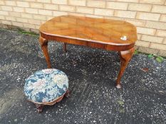 Furniture - A small wood coffee table and small wood and upholstered foot stool (2)