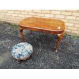 Furniture - A small wood coffee table and small wood and upholstered foot stool (2)