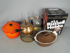 Vintage Kitchenalia - Two Le Creuset lidded cooking pots, a Cona Coffee Maker,