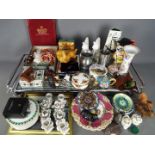 A mixed lot to include ceramics, a pietre dura trinket box, plated ware, costume jewellery,